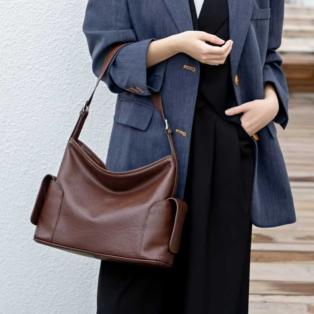 Women's Genuine Leather Tote Bag – Minimalist Commuter Shoulder Bag
