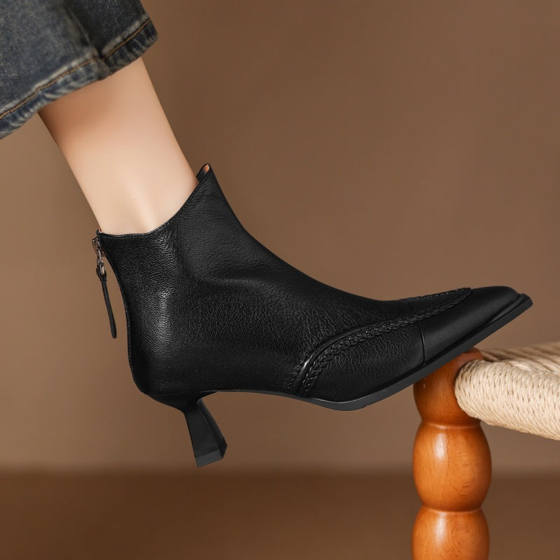 Women's Pointed Toe Stiletto Heels | Fleece-Lined Back Zipper Boots | Sheepskin Upper