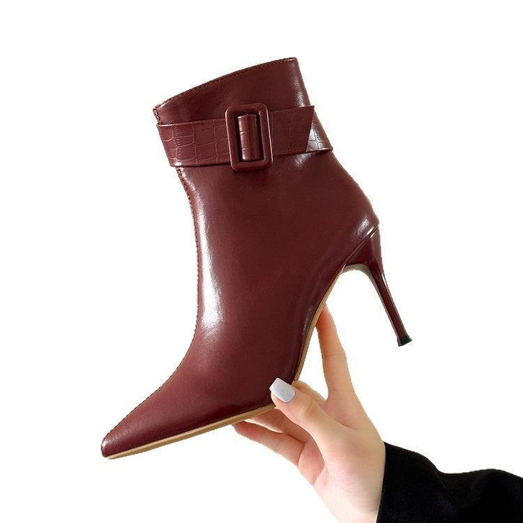 Women's Pointed-Toe Stiletto Ankle Booties - Chunky Heel Side Zipper Boots