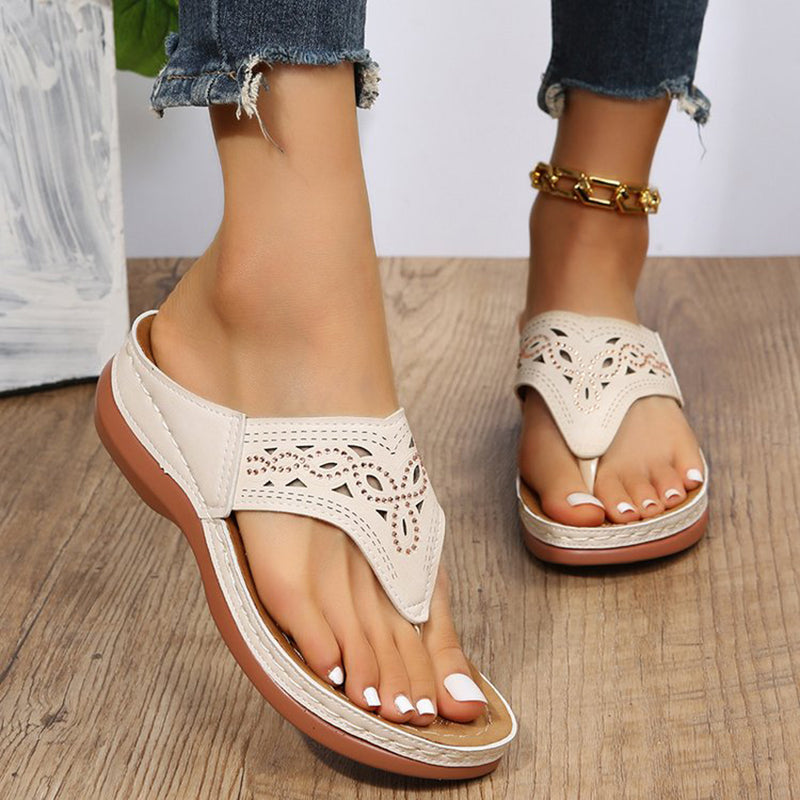 Women's Rhinestone Wedge Sandals | Clip-Toe PU Platform Beach Shoes