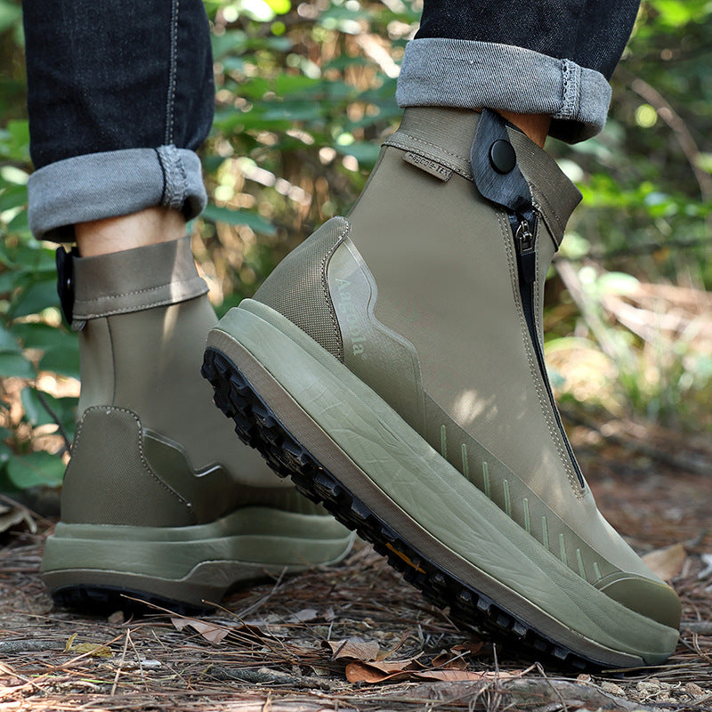 Men's High-Top Hiking Boots - Waterproof Non-Slip Mountaineering Boots with Shock Absorption