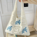 Women's Hand-Knitted Turtle Tote Bag - Hollow Knit Design Blue Shoulder Bag