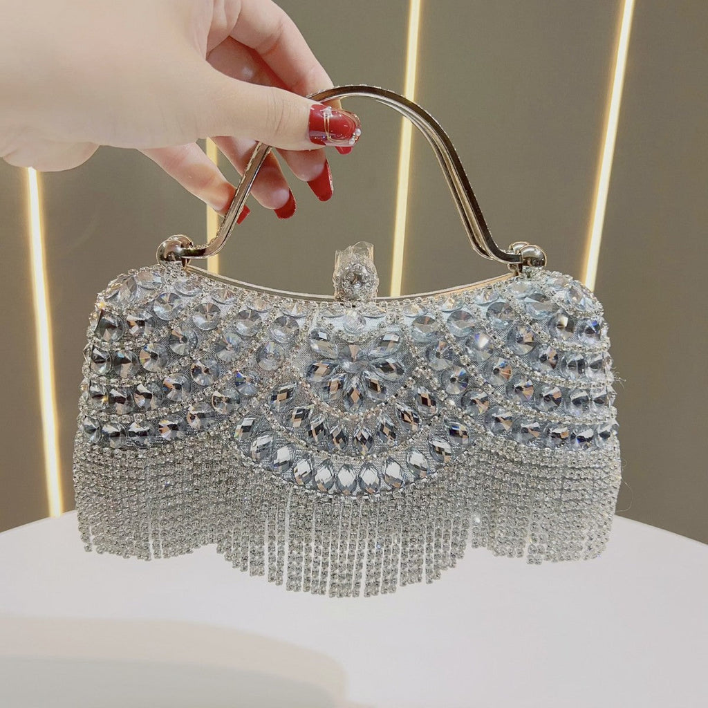 Diamond Tassel Evening Clutch Bag - Crystal Embellished Handbag for Women | Formal Party Purse