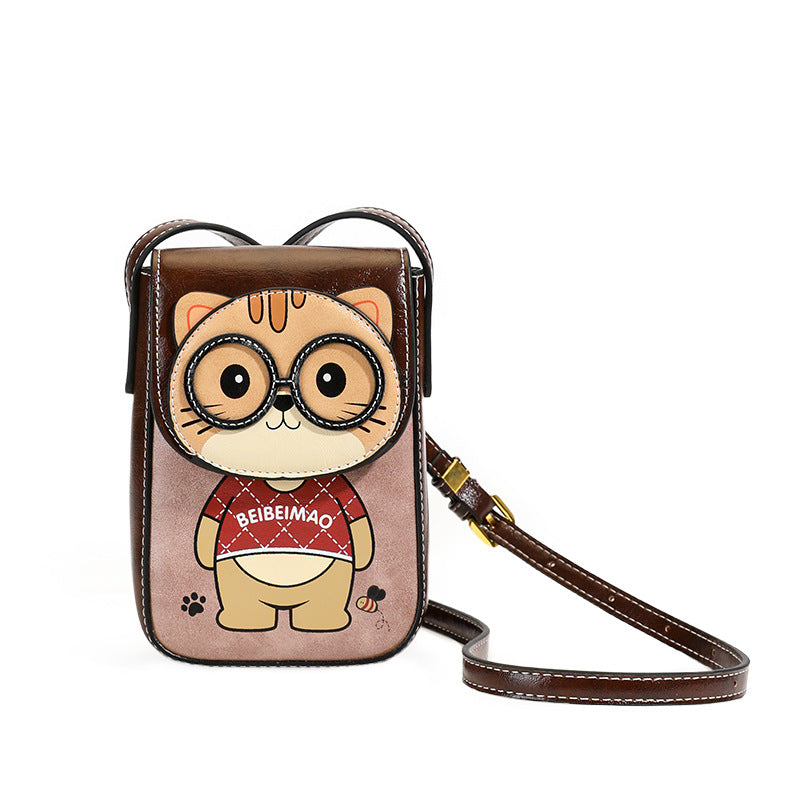 Women's Cartoon Crossbody Phone Bag - Western Style Color Block Design