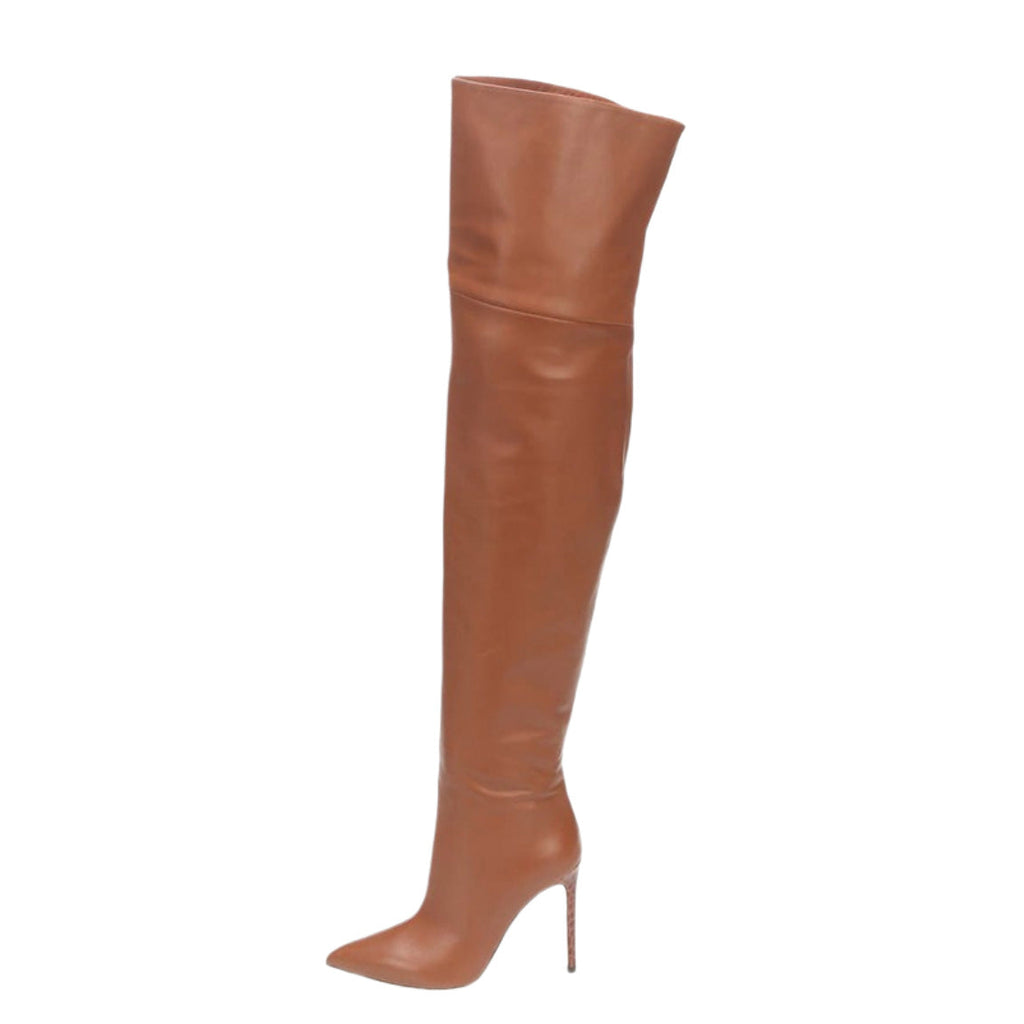 Women's Over-the-Knee Stiletto Boots | Plus-Size Sexy High Heel Slip-On Boots | Brown
