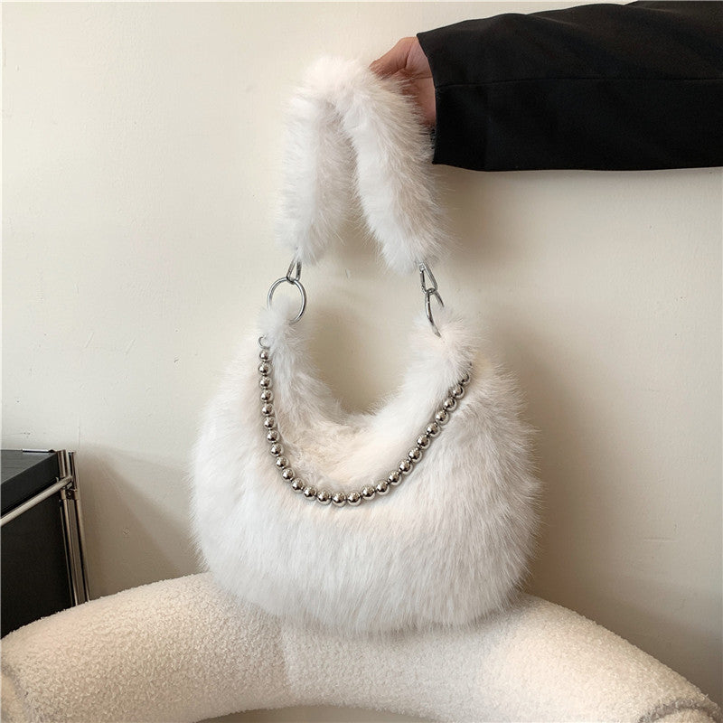 Furry Crossbody Bag for Women - Plush Shoulder Bag with Adjustable Strap