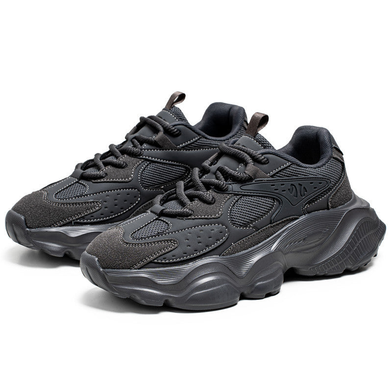 Men's Chunky Soled Dad Sneakers | Mesh Upper Lace-Up Athletic Shoes | Beige Black Gray