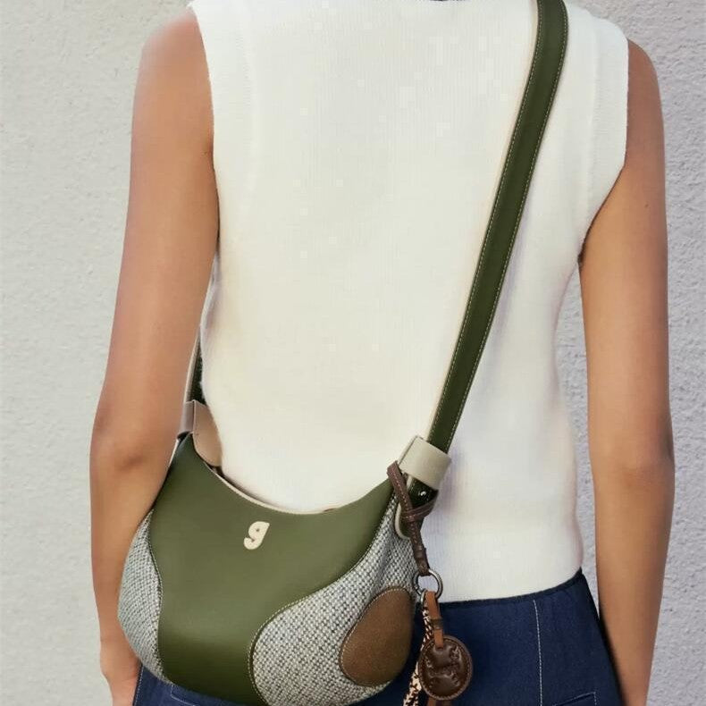 Women's Genuine Leather Crescent Crossbody Bag - Underarm Shoulder Bag with Multiple Compartments