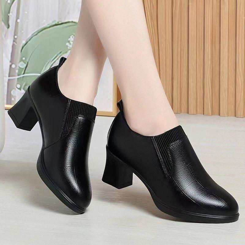 Women's Open-Toe Woven Stiletto Heels – Microfiber Leather Low Heel Shoes