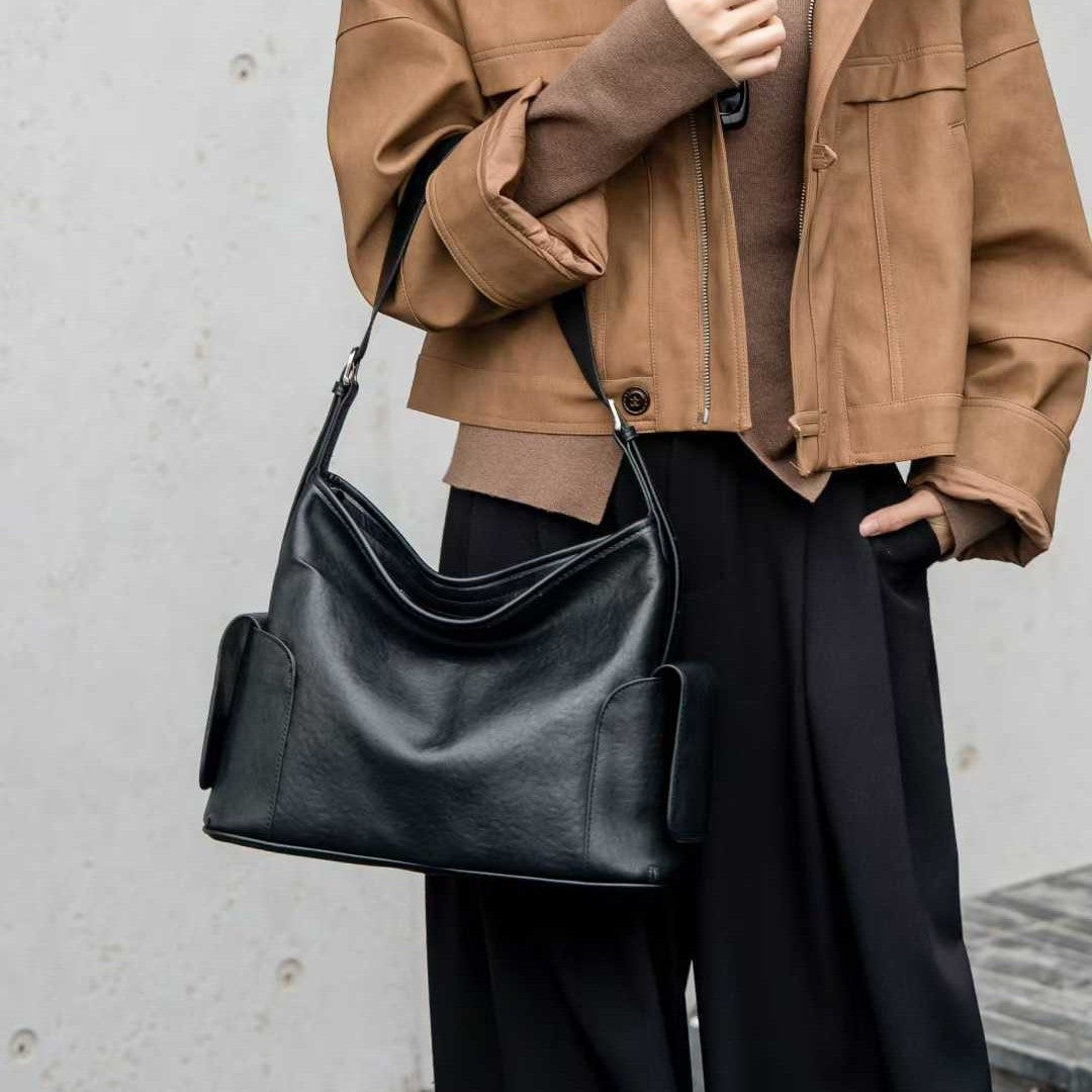 Women's Genuine Leather Tote Bag – Minimalist Commuter Shoulder Bag