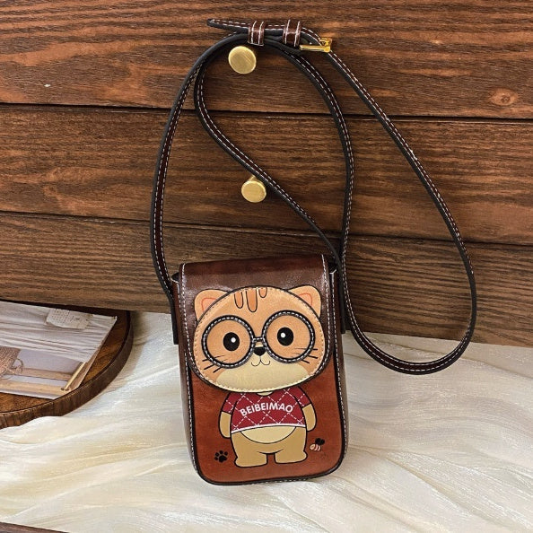 Women's Cartoon Crossbody Phone Bag - Western Style Color Block Design