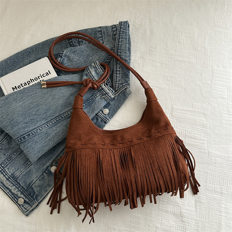 Women's Bohemian Tassel Crossbody Bag - Retro Patchwork Shoulder Bag with Adjustable Strap