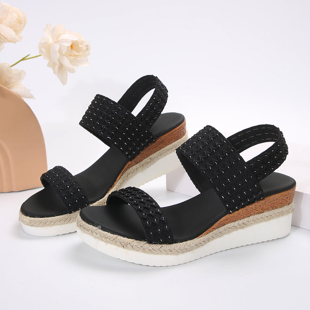 Women's Peep-Toe Wedge Sandals | PU Upper Open-Toe Platform Heels