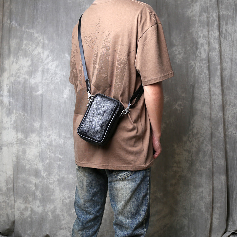 Men's Genuine Leather Small Crossbody Bag – Urban Minimalist Top-Layer Cowhide