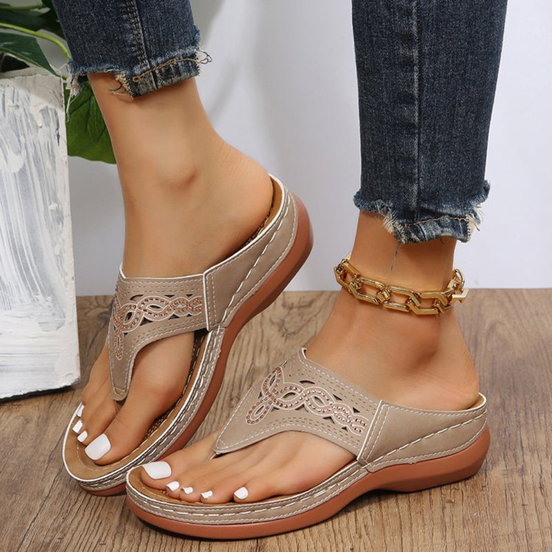 Women's Rhinestone Wedge Sandals | Clip-Toe PU Platform Beach Shoes