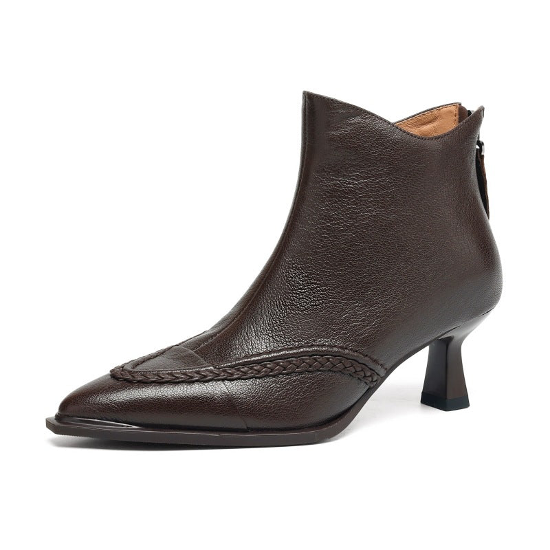 Women's Pointed Toe Stiletto Heels | Fleece-Lined Back Zipper Boots | Sheepskin Upper