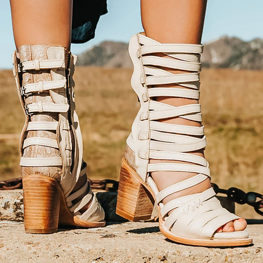 Women's Retro Stiletto Strap Cutout Sandals | High Heel Buckle Ankle Strap PU Leather