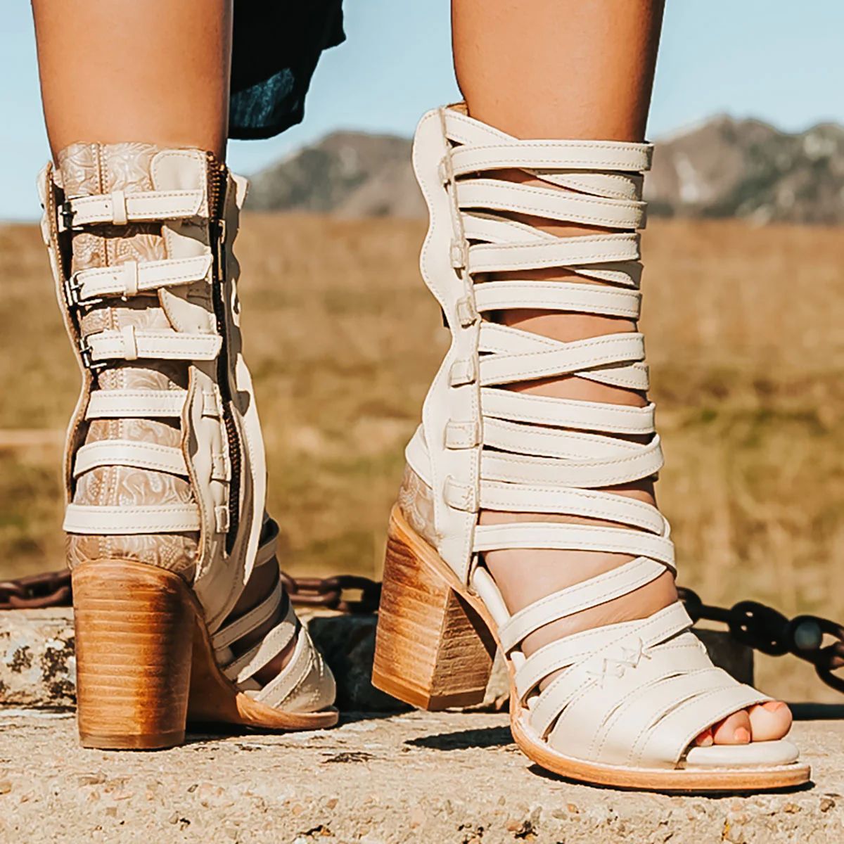 Women's Retro Stiletto Strap Cutout Sandals | High Heel Buckle Ankle Strap PU Leather