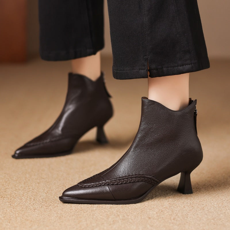 Women's Pointed Toe Stiletto Heels | Fleece-Lined Back Zipper Boots | Sheepskin Upper