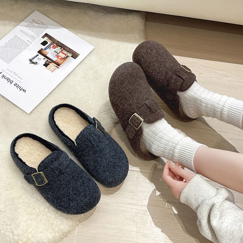 Women's Faux Fur Plush Slippers – Cozy French-Style Indoor House Shoes | Gray & Coffee