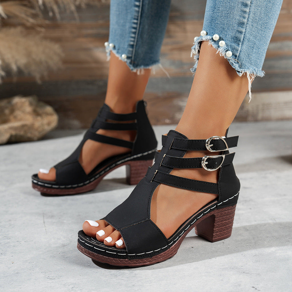 Women's Peep-Toe Wedge High-Heeled Sandals — Casual Stylish PU Wedge Heels