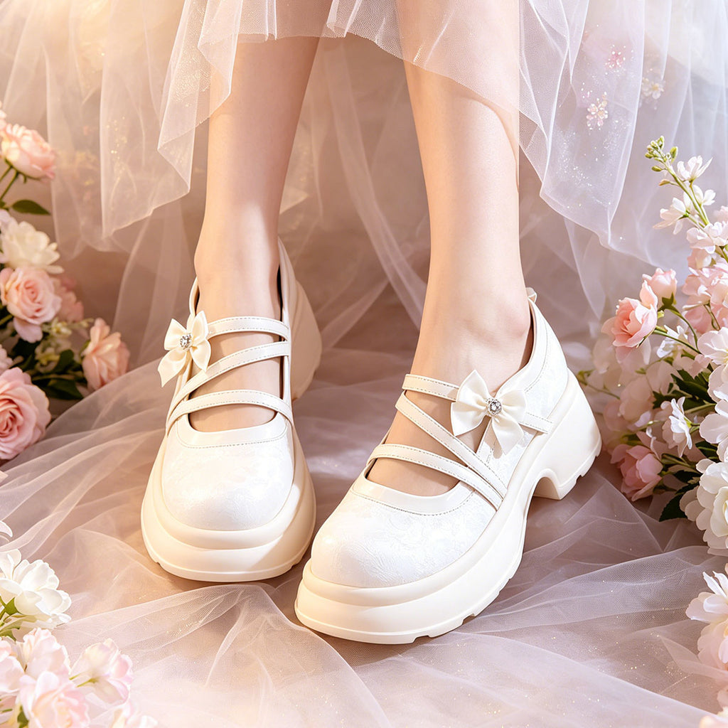 Women's Bow Platform Mary Jane Shoes | Chunky Sole Satin Pumps