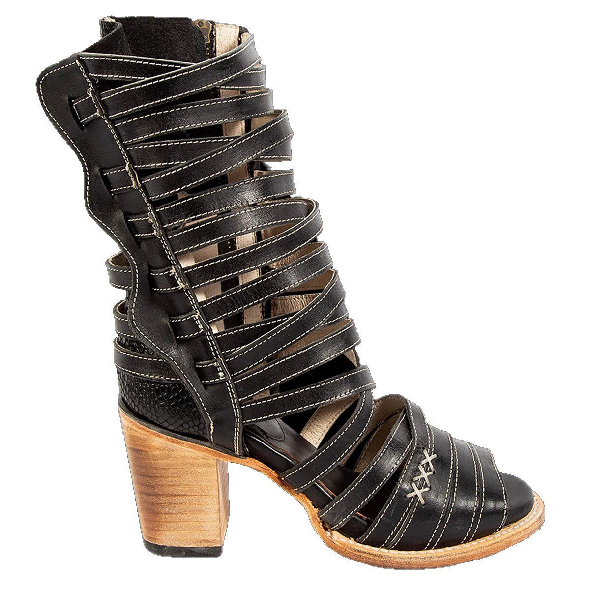 Women's Retro Stiletto Strap Cutout Sandals | High Heel Buckle Ankle Strap PU Leather