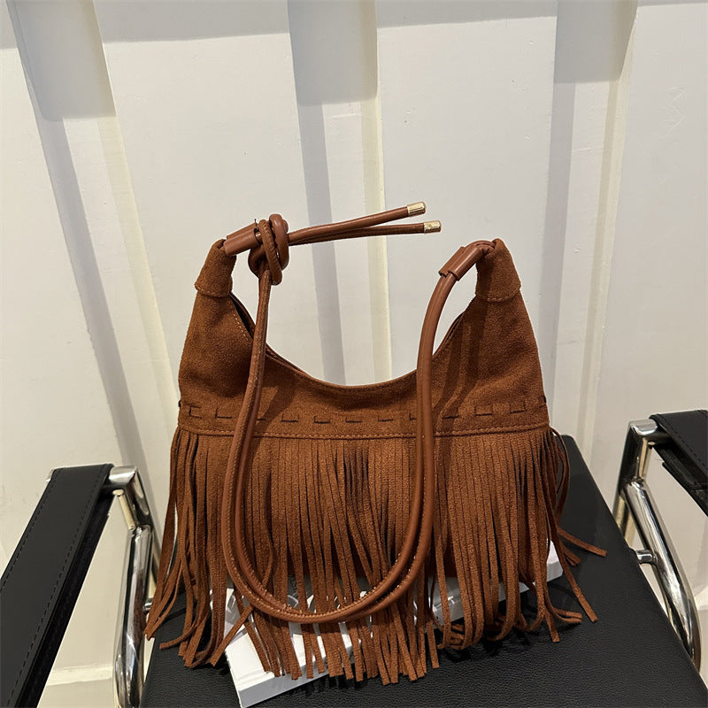 Women's Bohemian Tassel Crossbody Bag - Retro Patchwork Shoulder Bag with Adjustable Strap