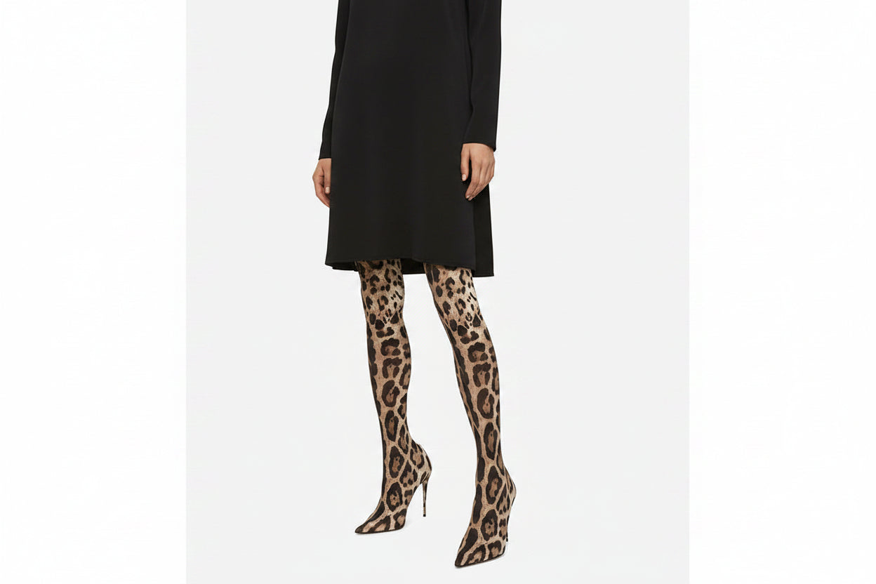 Women's Leopard Print Knee-High Stretch Boots – Pointed Toe High Heel, Ultra-Long Satin Upper