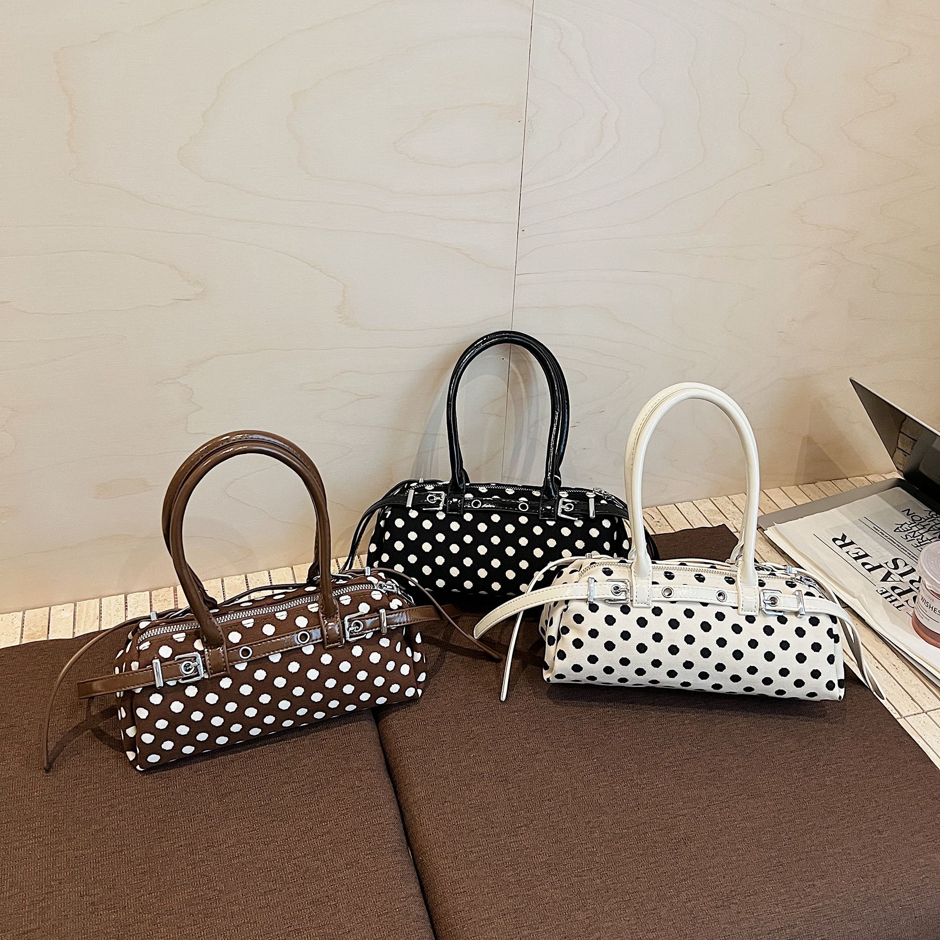 Women's Polka-Dot Tote Bag – PU Leather Pillow Bag with Multiple Compartments