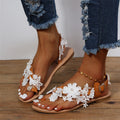 Women's Bohemian Lace Flat Sandals | Ankle Strap Flower Beach Shoes
