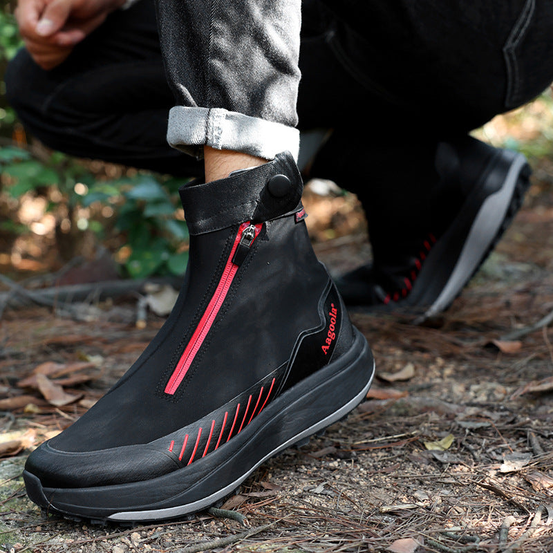 Men's High-Top Hiking Boots - Waterproof Non-Slip Mountaineering Boots with Shock Absorption
