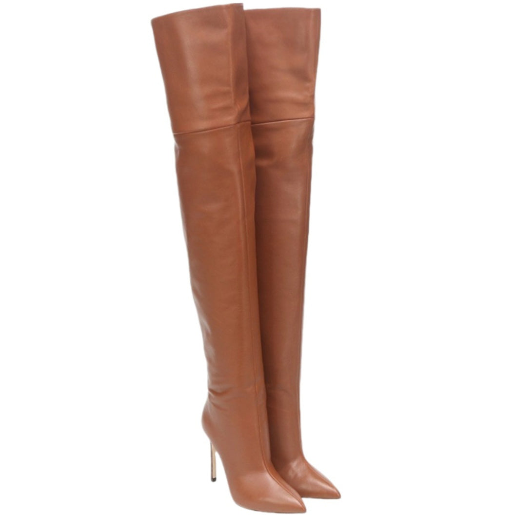 Women's Over-the-Knee Stiletto Boots | Plus-Size Sexy High Heel Slip-On Boots | Brown