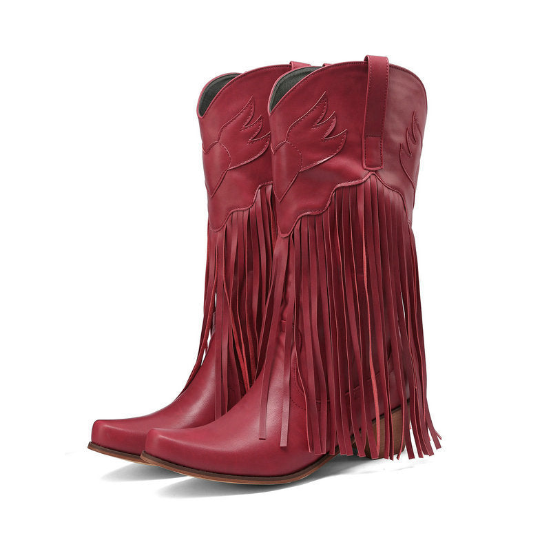 Women's Retro Mid-Calf Chunky Heel Round-Toe Boots | Slip-On Synthetic PU Winter Boots