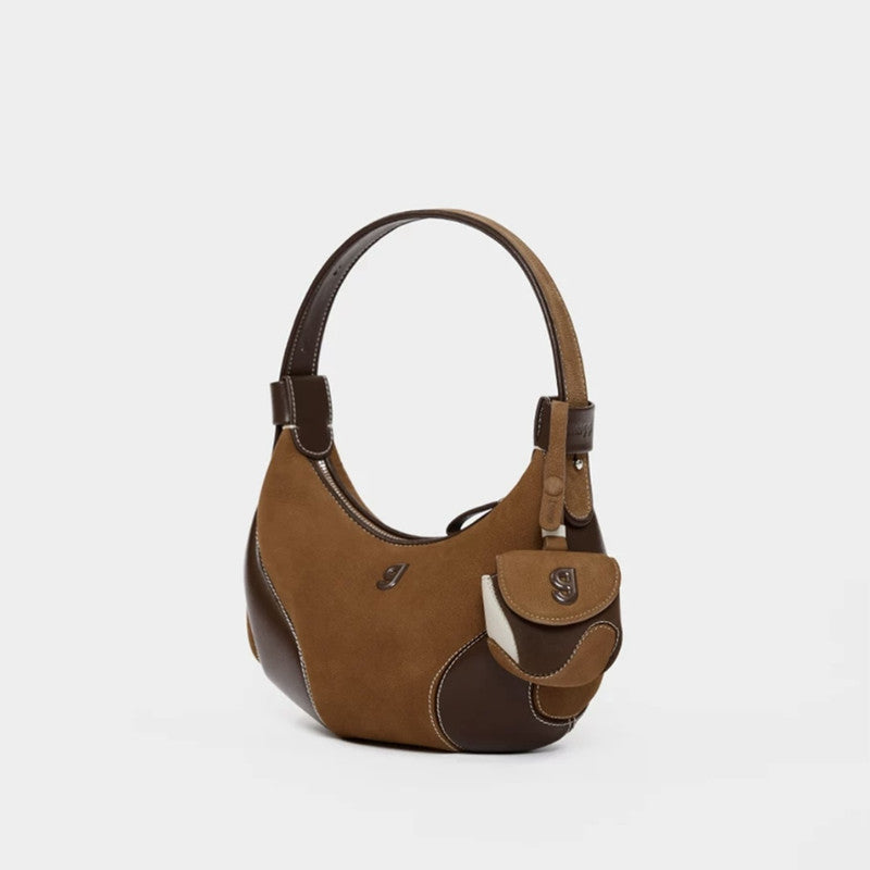 Women's Genuine Leather Crescent Crossbody Bag - Underarm Shoulder Bag with Multiple Compartments