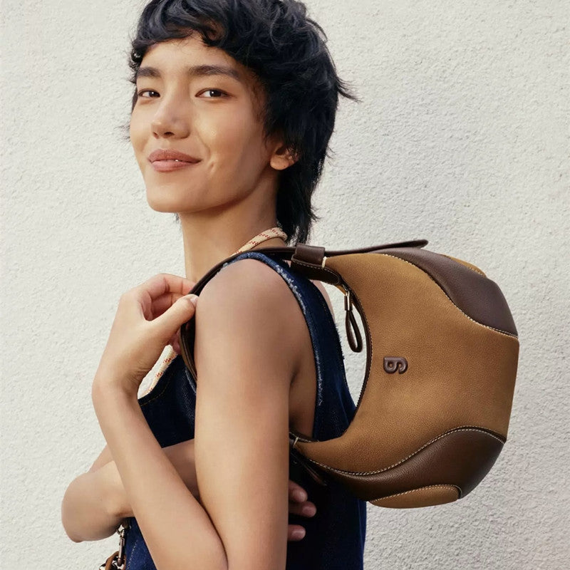 Women's Genuine Leather Crescent Crossbody Bag - Underarm Shoulder Bag with Multiple Compartments