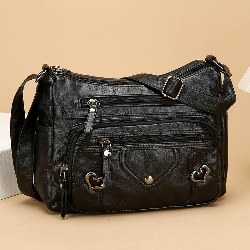 Women's PU Leather Crossbody Bag – Multi-Layer Spacious Shoulder Bag with Phone & Card Pockets