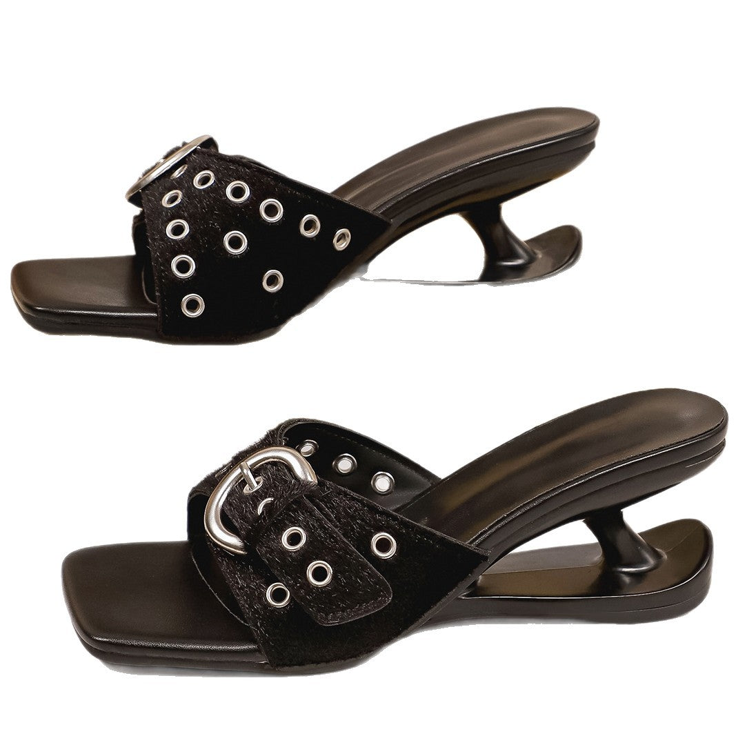 Women's Square Toe High Heel Sandals | Fabric Strappy Heels in Black, Leopard & Red