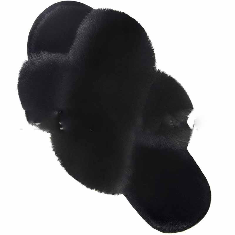 Women's Fluffy Faux Fur Cross Slides | Cozy Indoor Suede Slippers