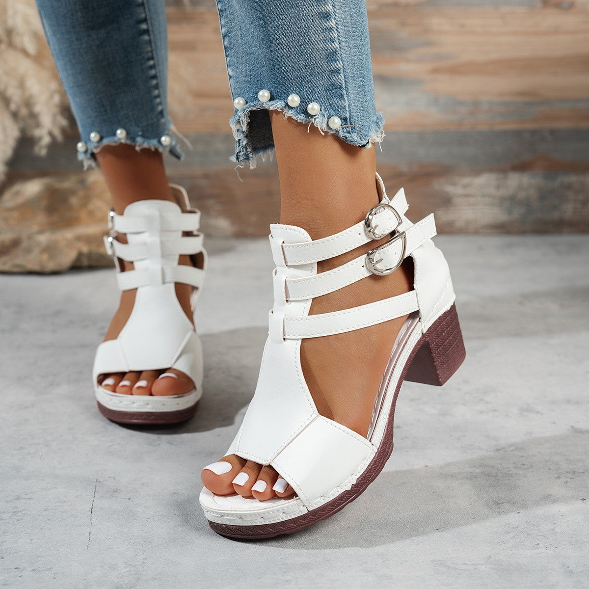 Women's Peep-Toe Wedge High-Heeled Sandals — Casual Stylish PU Wedge Heels