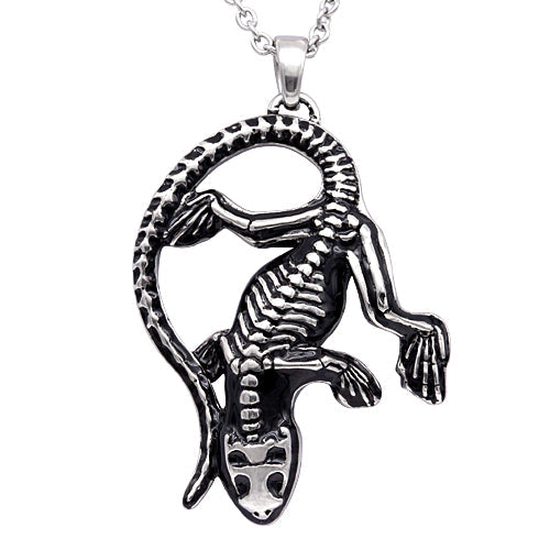 Lizard Skeleton Necklace Gothic Reptile Pendant Silver