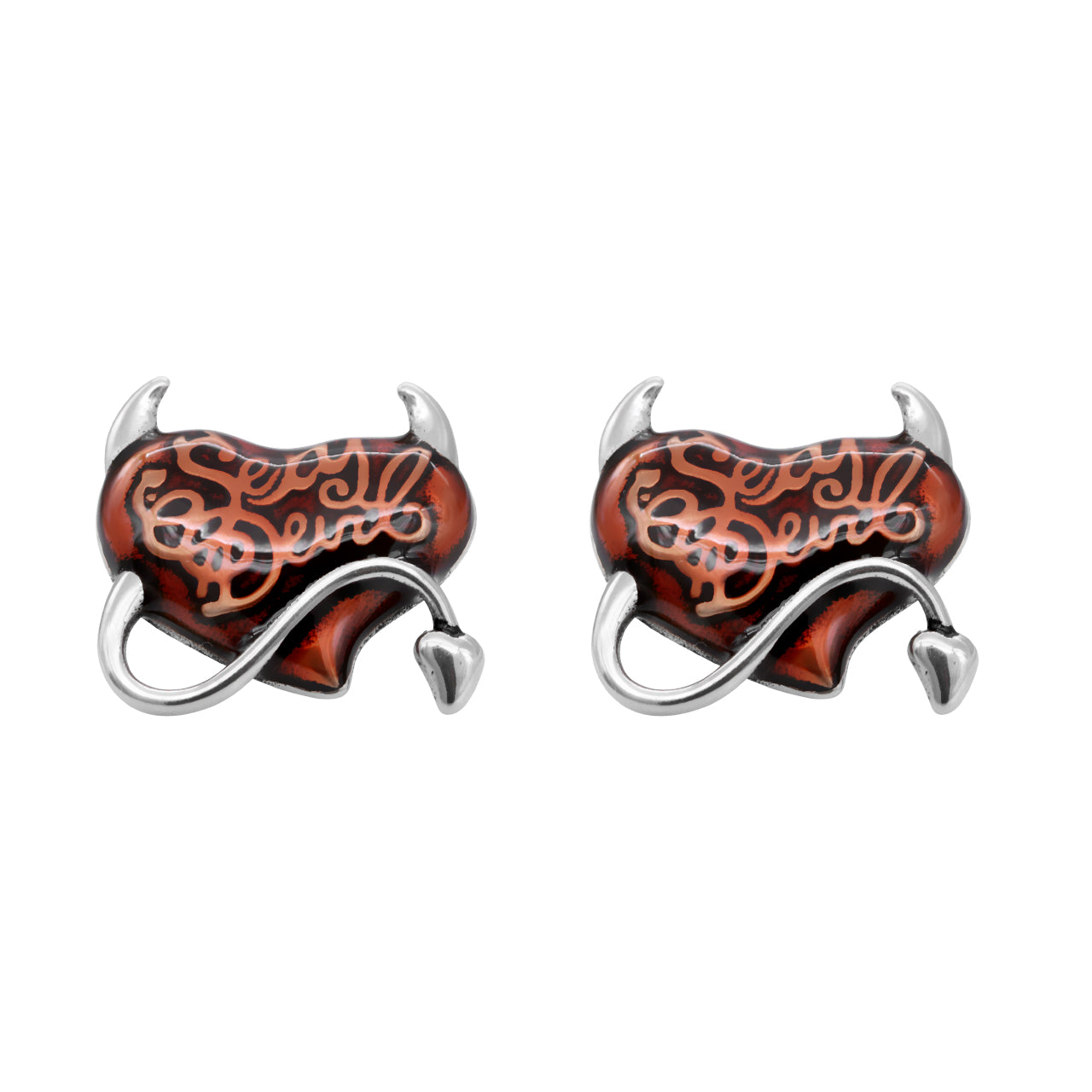 Red Devil Heart Stud Earrings For Women Gothic Valentine