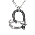 Snake Heart Pendant Necklace Gothic Silver Tone Adjustable
