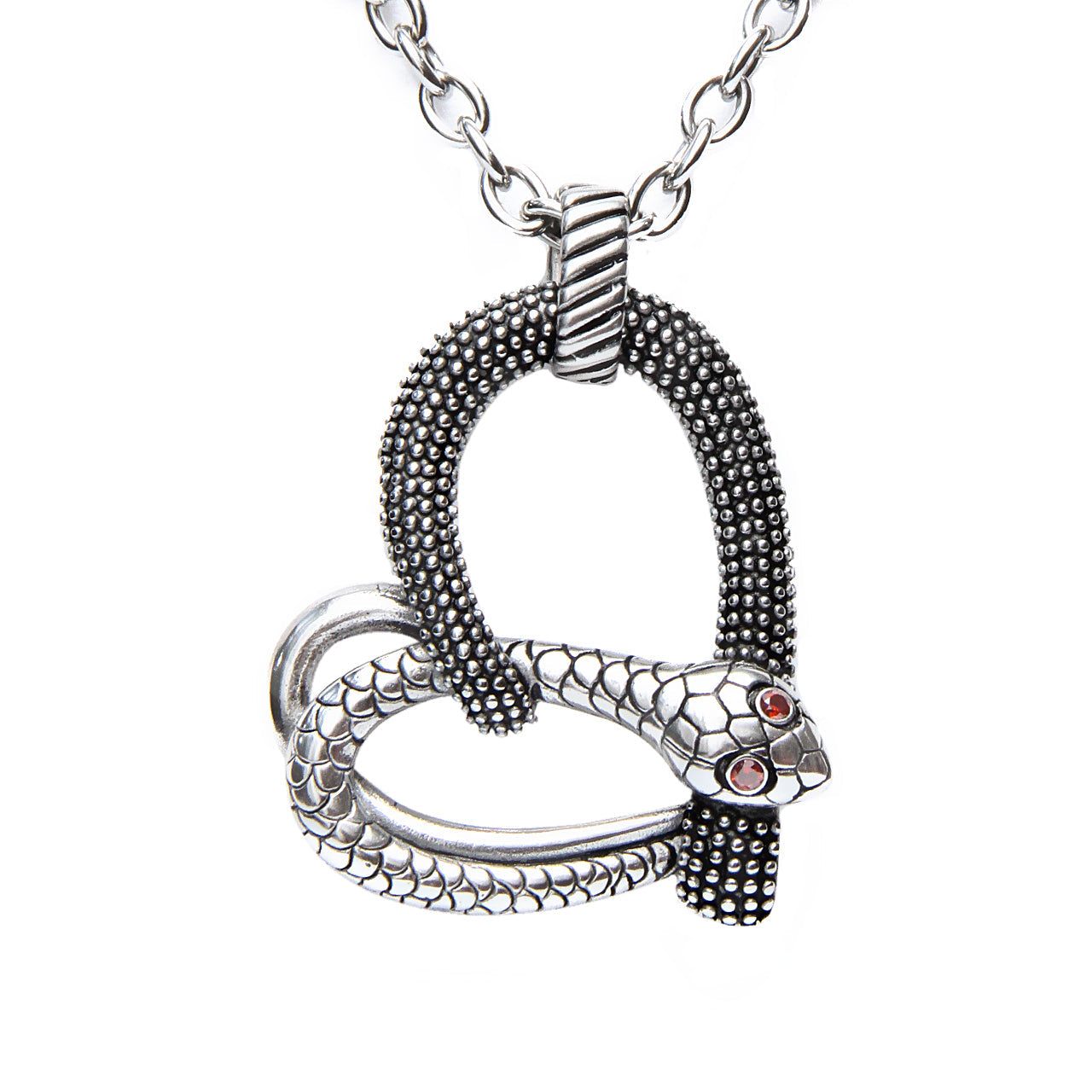 Snake Heart Pendant Necklace Gothic Silver Tone Adjustable